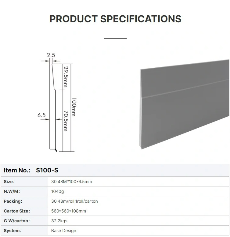 6.5mm Flexible PVC Soft Skirting Board Moisture-Resistant, Easy Bend for Curved Walls
