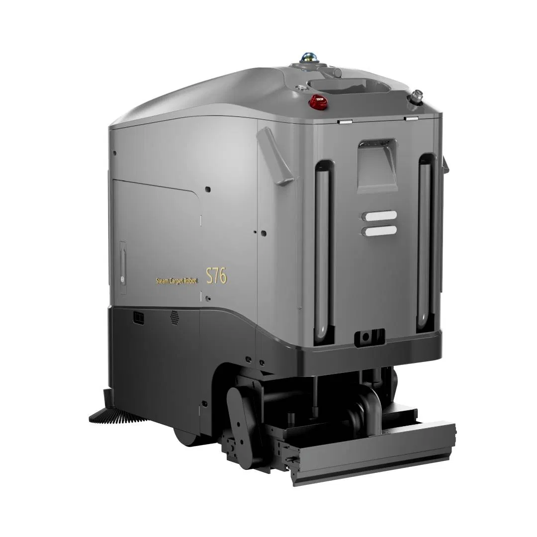 Steam-Powered Robotic Carpet Cleaner with Smart Navigation and Fast-Drying Suction.