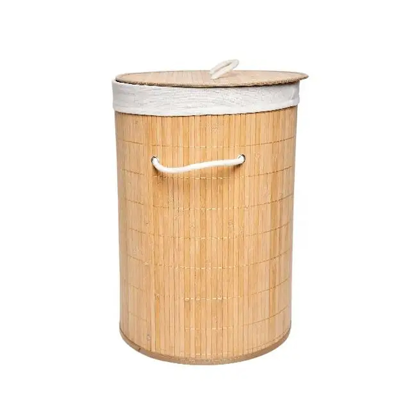 Large Customizable Bamboo Laundry Basket Dirty Clothes Storage for Bathroom Covered