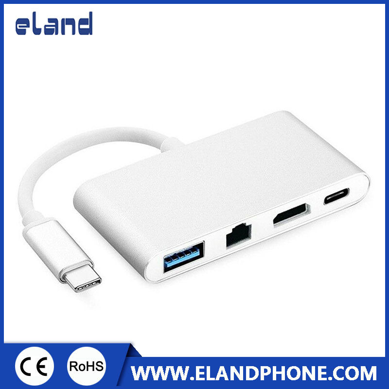 Type C to RJ45+HDMI+Pd+U3 4 in 1 Adapter