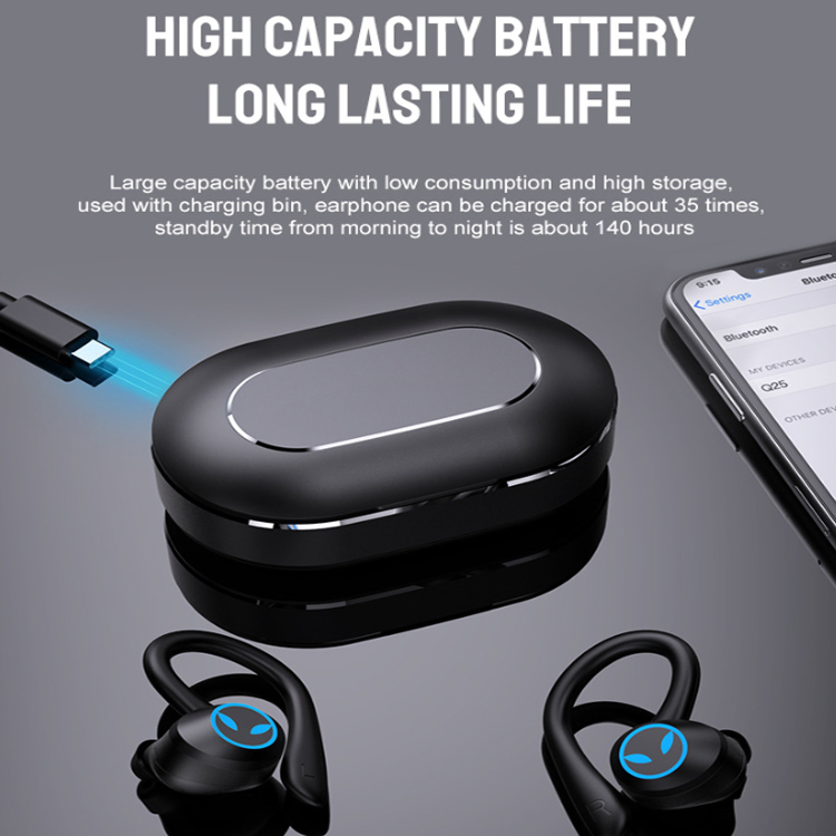 Q25 Sport in Ear Hook Waterproof Head Phone Noise Cancellation Audifonos Auriculares Wireless Airbuds Earbuds Earphone