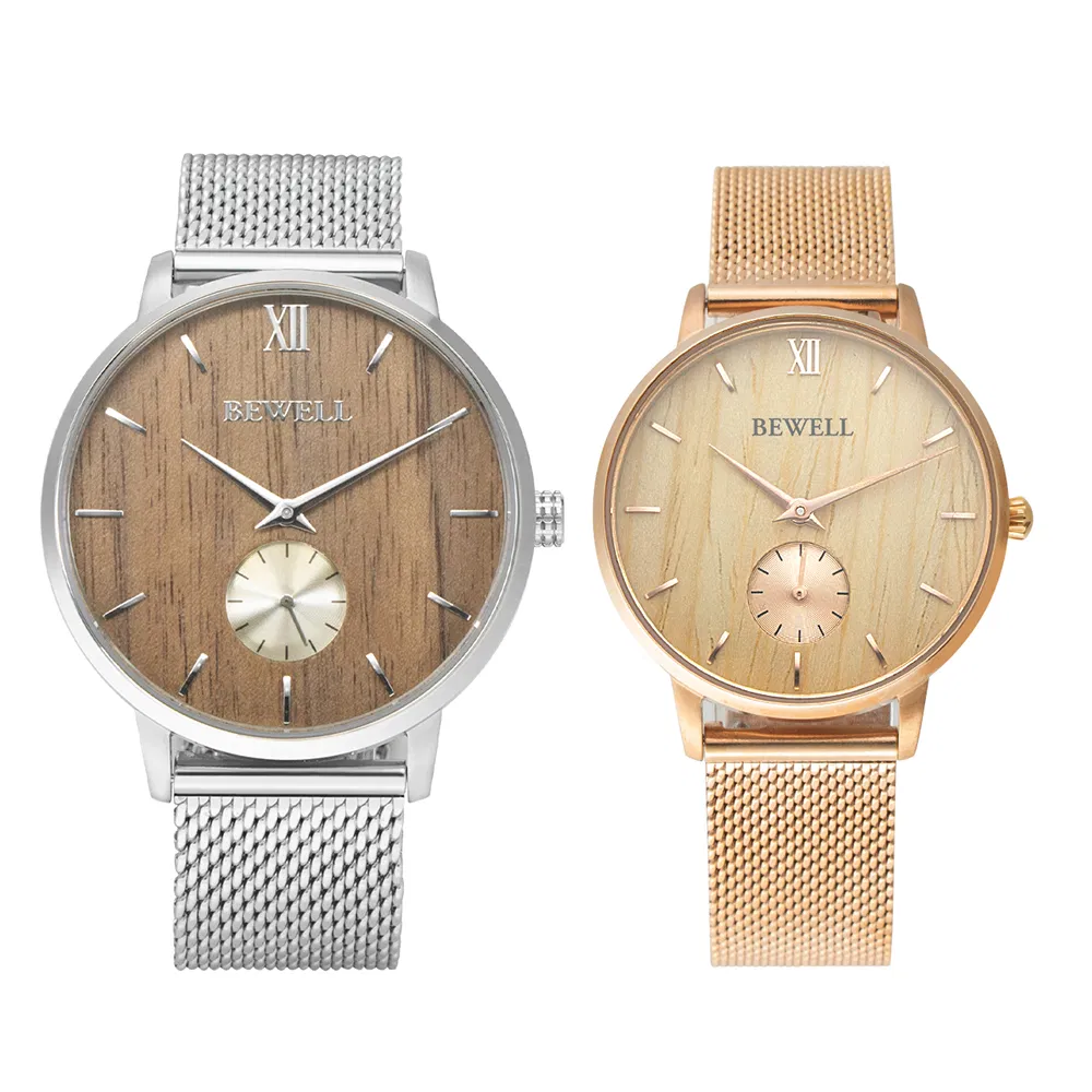 2024 Bewll New Arrival Stainless Steel Watches for Men Wood Dial Sapphire Glass Wholesale Stainless Steel Watch Man Custom Logo