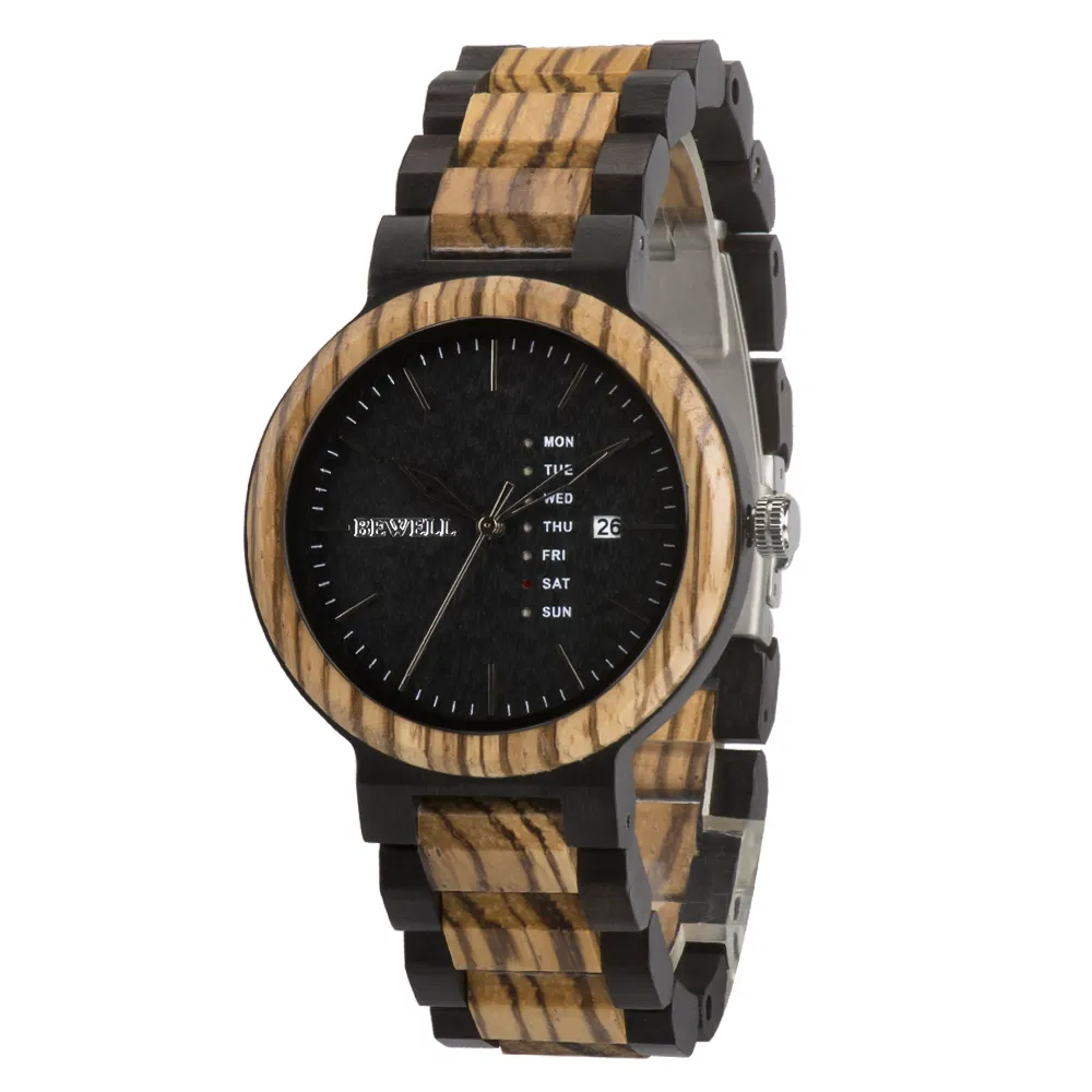 Bewell Classic Fashion Sport Gift Hot Sale Stainless Steel Man Wrist Wood Watch