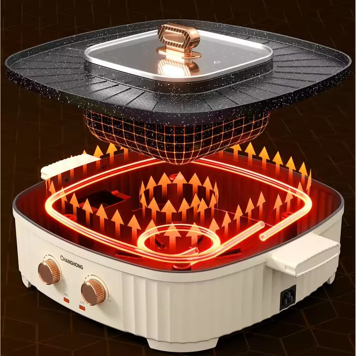 Smokeless Electric BBQ Grill with Hot Pot 2in1 Plate Korean BBQ Grill Plate