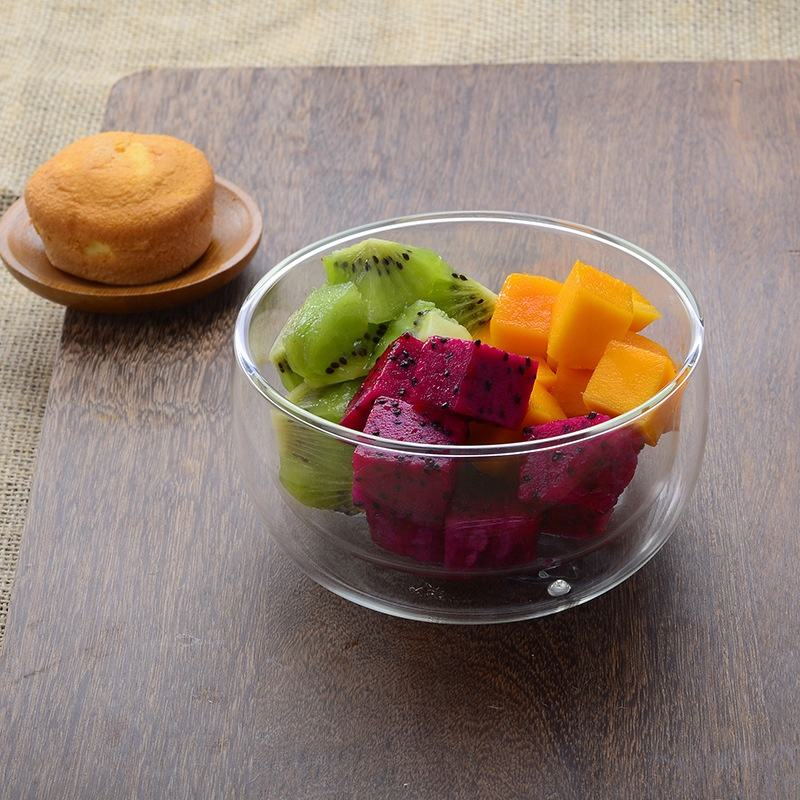 Anti-Scald Double Wall Glass Bowl for Fresh Salads