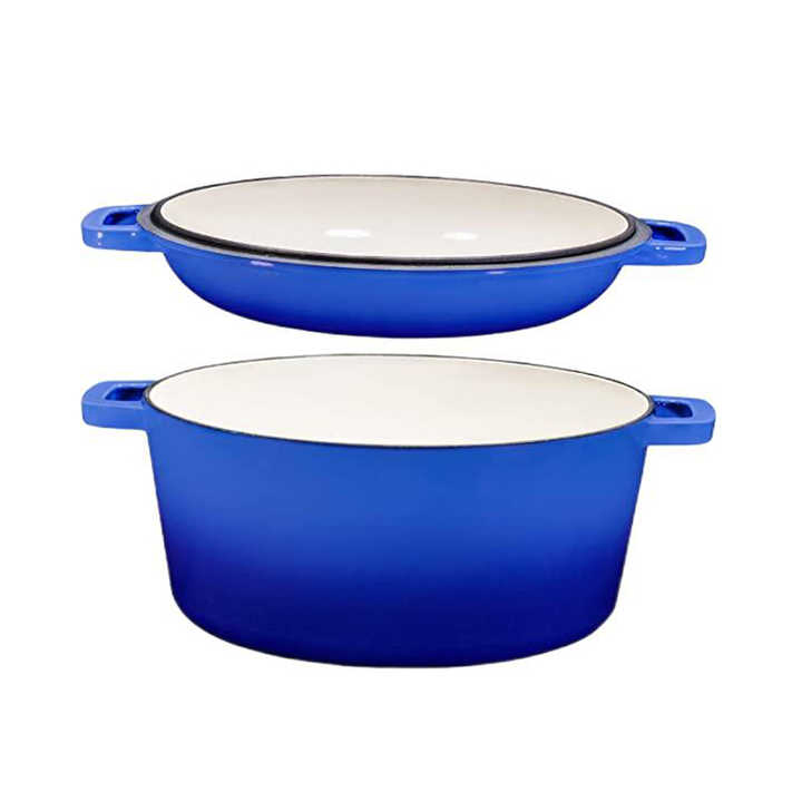 2 in 1 Cast Iron Double Dutch Oven Pre-Seasoned 5-Quart Multi-Cooker Combo Dutch Oven Set Induction Safe
