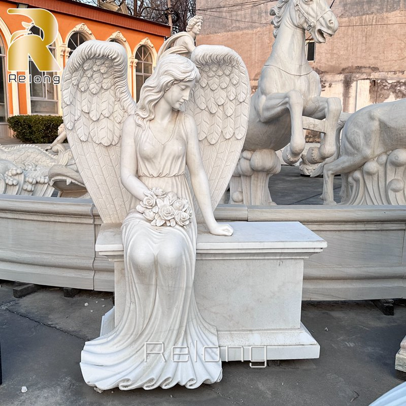 White Marble Carving Angel Sculpture Monument Headstone for Cemetery