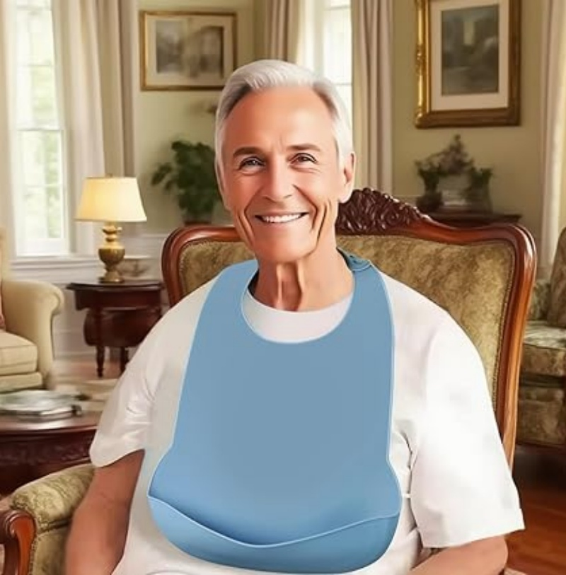 Adjustable Washable Waterproof Silicone Adult Bib for Elderly