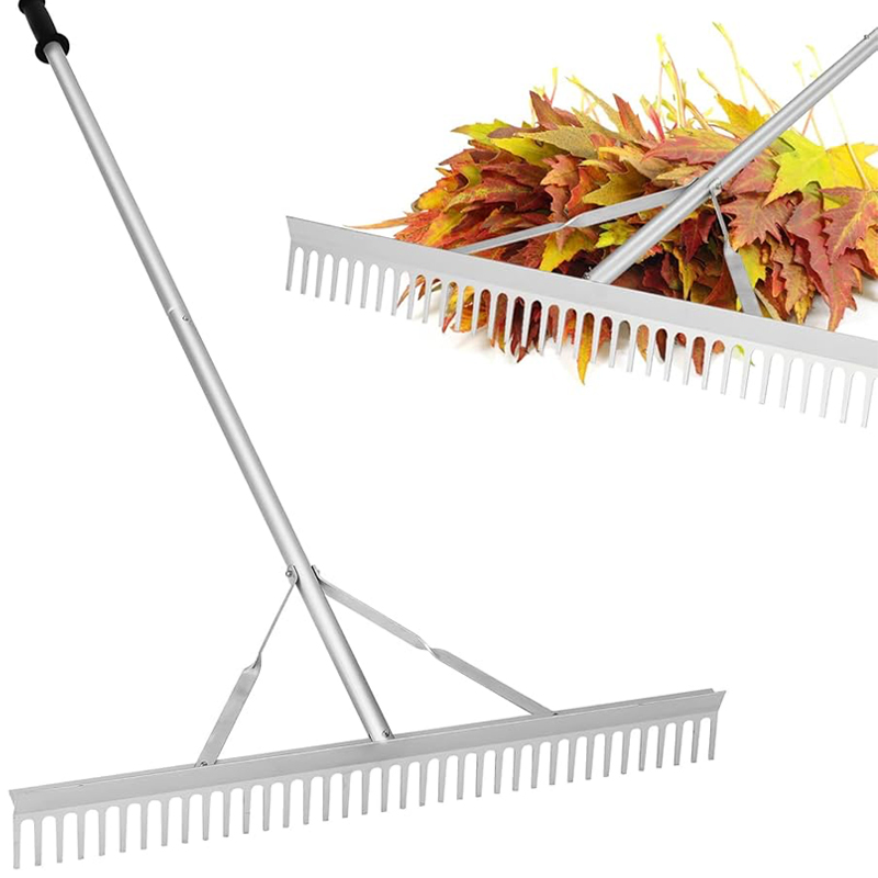 Leaf Rake Tool Aluminum Head Shed Row Landscape Lawn Rake with Handle