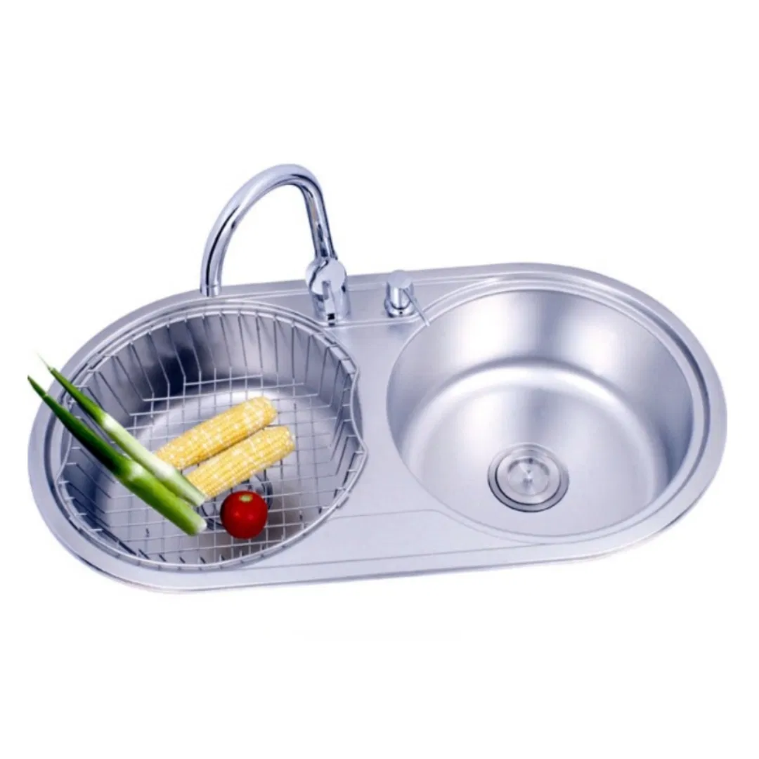 Stylish Double Bowl Round Satin/Matt Kitchen Sink in Premium Stainless Steel Design with CE and ISO9001, 14001 (BL-831)