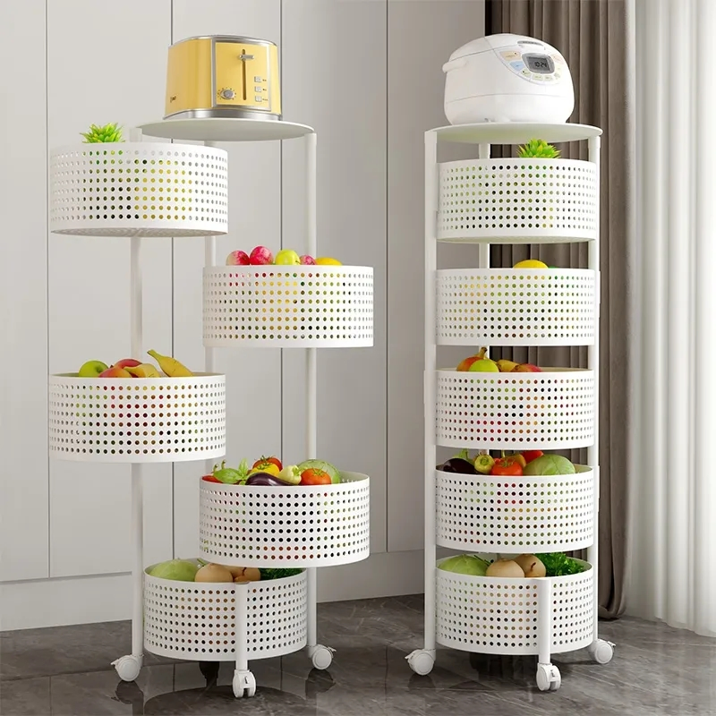 Wholesale Household Organizer Rotating Shelf Multi-Function 3/4/5 Layers Round Vegetable Fruit Kitchen Storage Trolley