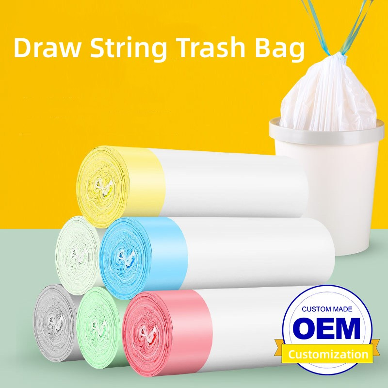 Drawstring Trash Bag Garbage Bag, Tall Kitchen Draw String Garbage Bag, 13 Gallon (60*70cm) , Unscented, 20PCS/Roll--White