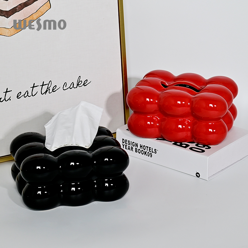Nordic Modern Rectangular Gold Silver Black Red Decor Ceramic Tissue Box