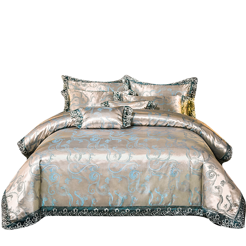Wholesale Lace Bedding Jacquard Comforter Set Satin Stripe Bedsheet Quilt Cover