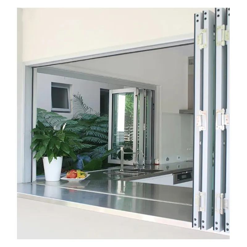 Modern House Shop Vertical Glass Fold up Window Bi-Fold Design Vertical Aluminum Folding Glass Windows