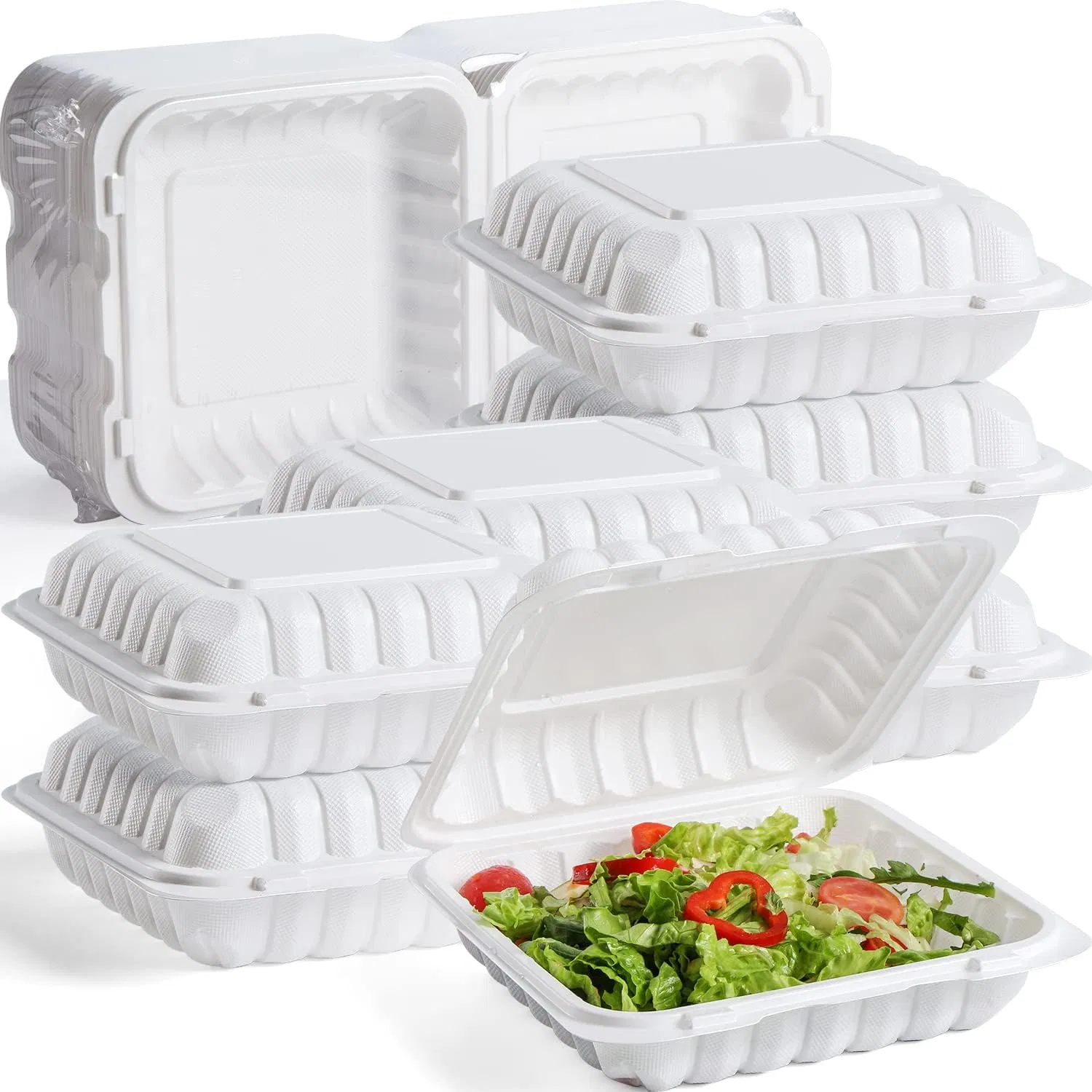 to Go Containers 9 Inch Shrink Wrap Meal Prep Container Microwave Freezer Safe Cornstarch Clamshell Food Cornstarch Box