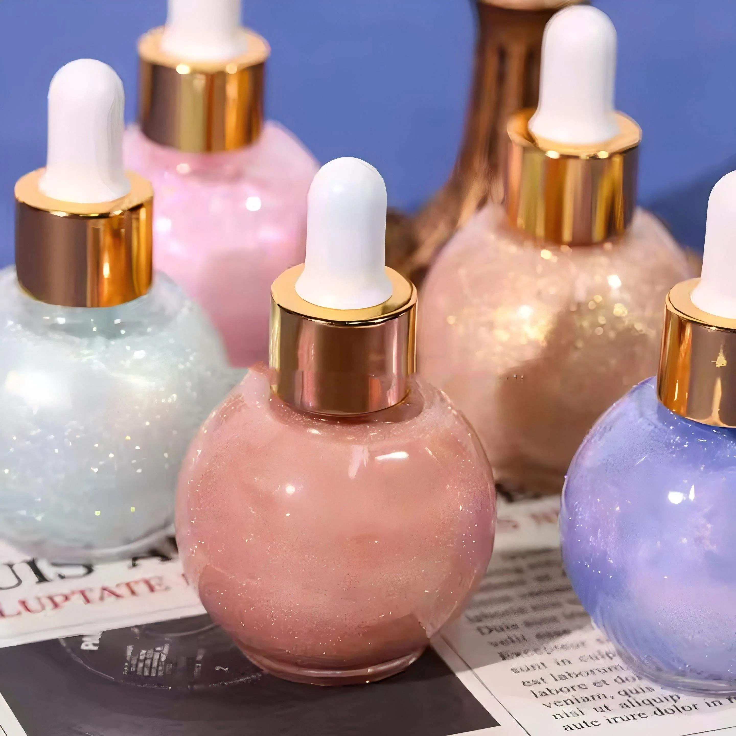 Custom Makeup Organic Glitter Liquid Body Face Highlighter Dropper Private Label Body Shimmer Highlight Oil