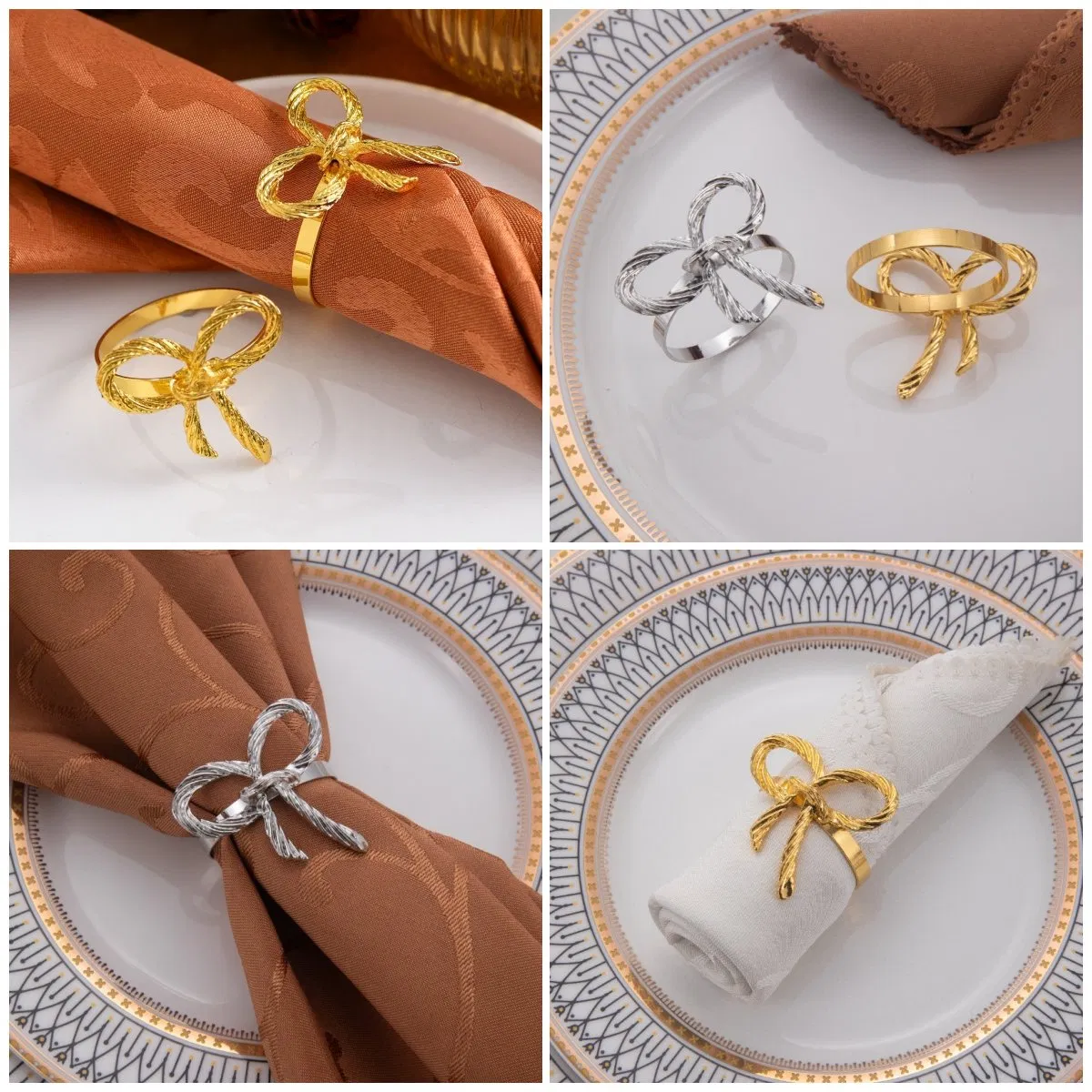 Wedding Table Decoration Bowknot Napkin Rings Metal Gold Napkin Buckle