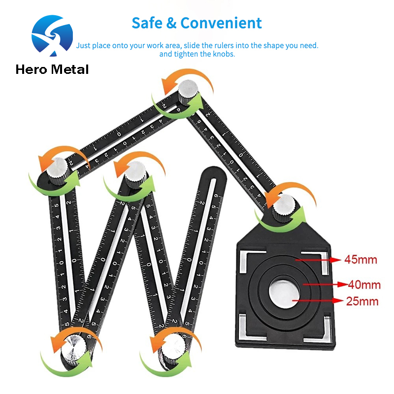 Angle Finder for Floor Tile Laying Glass Woodworking Multi Angle Measuring Ruler 6 Fold Puncher Tools Tile Hole Locator Ruler