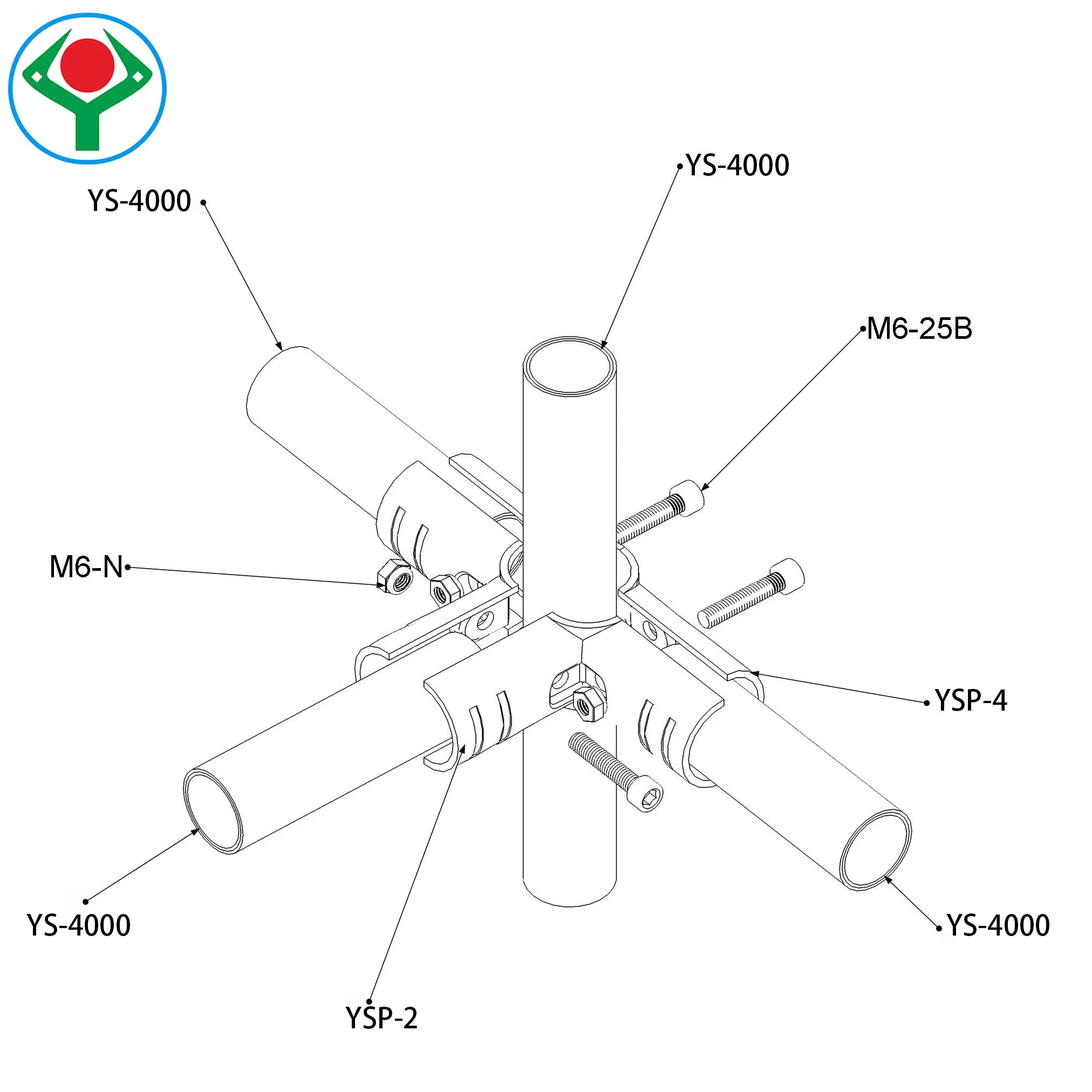 Ys-3 Recyclable ESD 4 Way Cross Metal Joint Set for Antistatic Lean Pipe Workbench