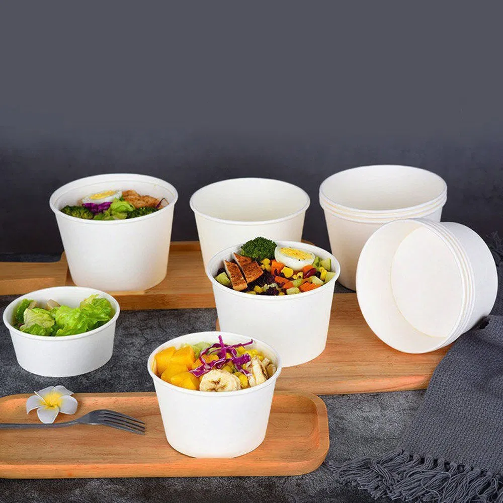 Disposable 32oz White Paper Bowl with Lids Custom Logo Wholesales Food Container