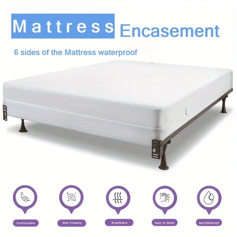 6-Sided 100% Waterproof Bed Cover Mattress Encasement Protector with Zipper