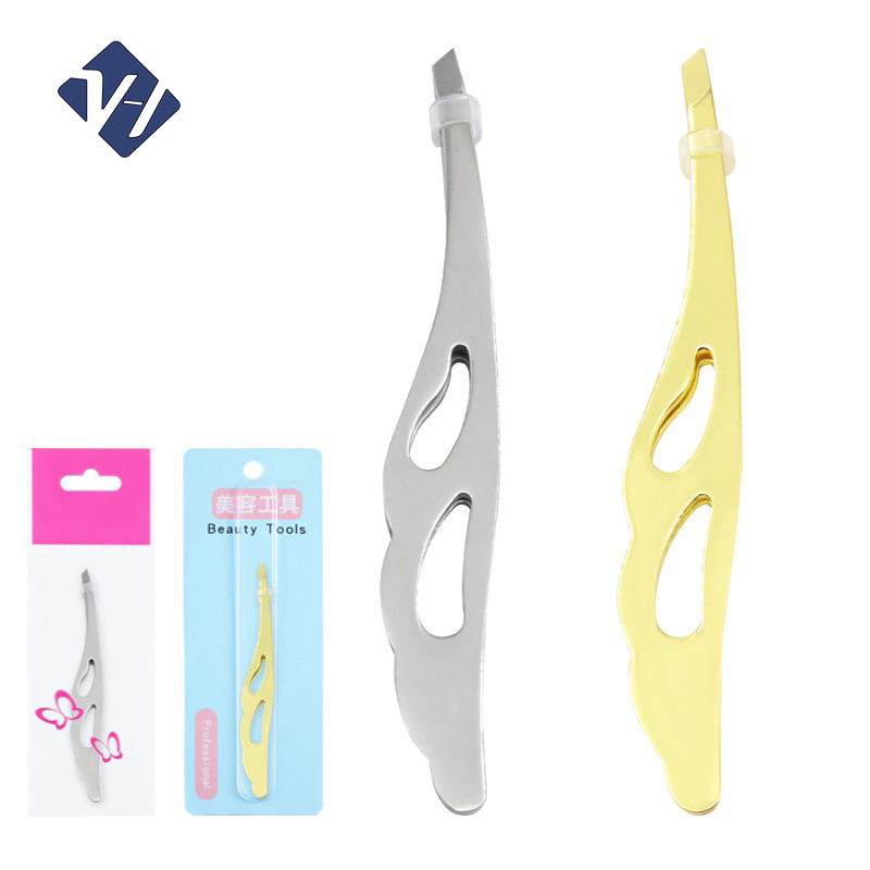 New Design Beauty Cosmetic Tweezers Solid Stainless Steel Brow Slanted Tweezers Custom Logo / Custom Packaging