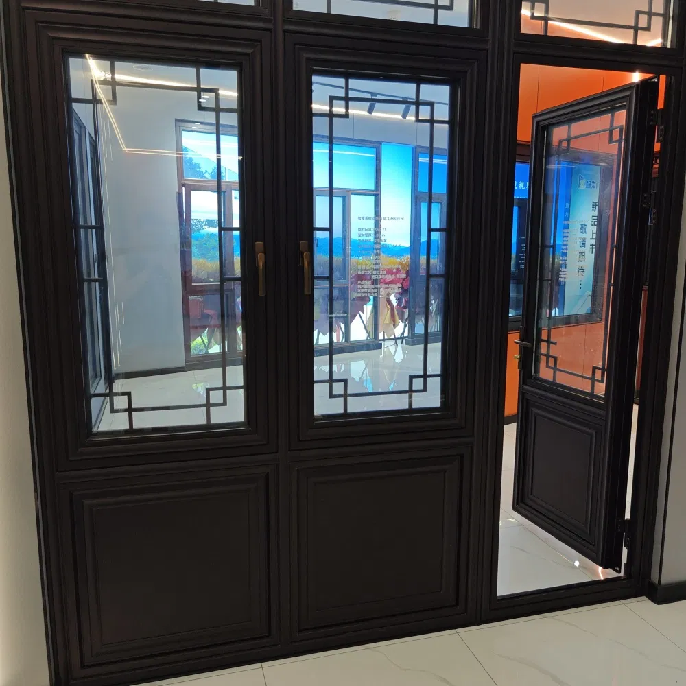 Traditional Chinese Sliding Window with Reinforced Aluminum Frame and Carved Wood Panels
