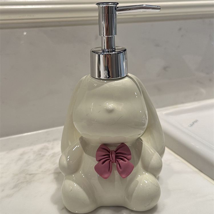 Bathroom Ceramic Hand Soap Bottle, Home Bathroom High-Quality Shampoo, Shower Gel, Lotion Pump Dispenser Bottle, Rabbit Dispenser Bottle