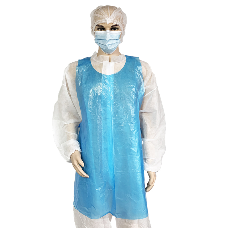 Food Processing Disposable LDPE Blue Machine Made Polyethylene Sleeveless Plastic Waterproof PE Apron