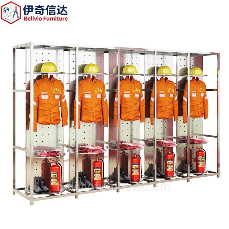 Stainless Steel Firefighting Suit Wardrobe Firefighter Wardrobe 360 Degree Rotatable Multi Person Clothes Hanger Storage Cabinet