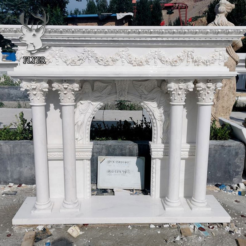 Customized Modern Indoor Decoration Stone Column Fireplace Hand Carved White Marble Fireplace Mantel