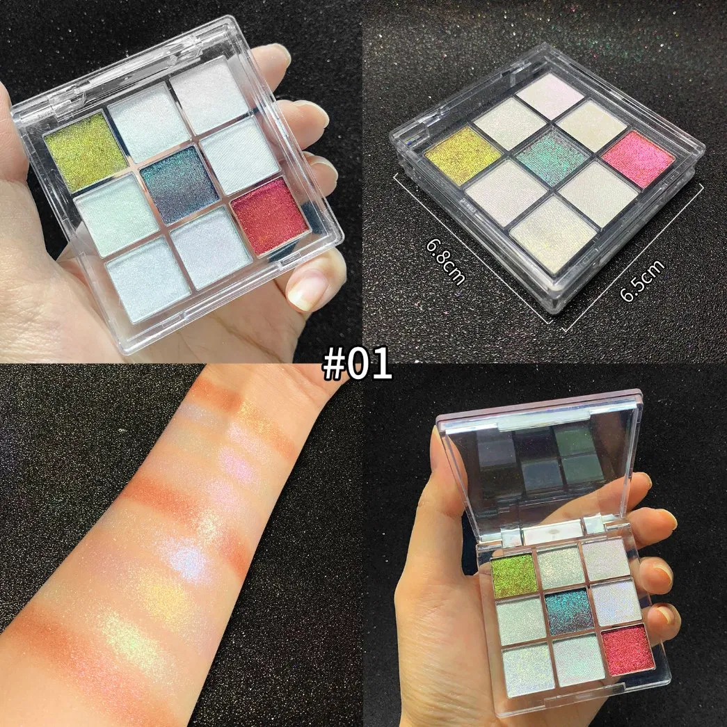 9-Color Private Label Cosmetics Eyeshadow Palette High Pigment Waterproof Glitter Finish Chameleon Duochrome Eyeshadow Powder
