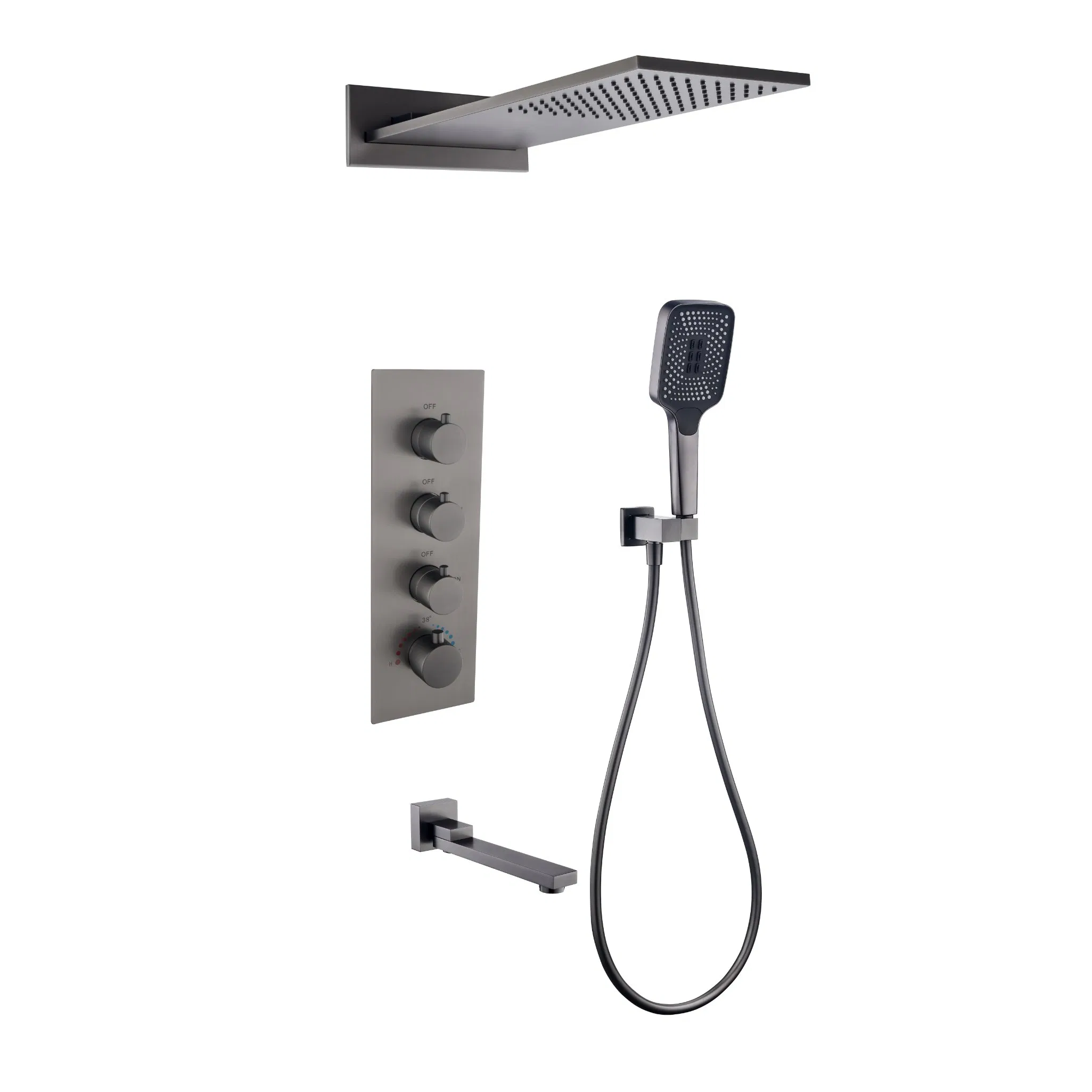 Luxurious Brass Wall Mounted Bathroom Tap Set with Rain Shower