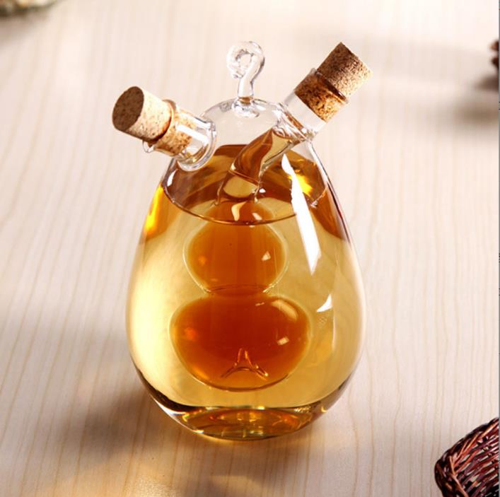 Kitchen Glassware Supply 2-Outlet Round Borosilicate Glass Olive Oil Jar Vinegar Bottle Pot Kitchen Sauce Dispenser