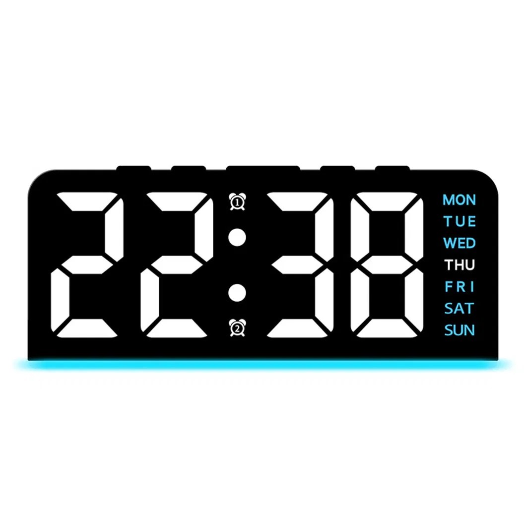 LED Mirror Alarm Clock Smart Digital Alarm Clock Date Temperature Display Voice Control Adjustable Brightness Electronic Clock