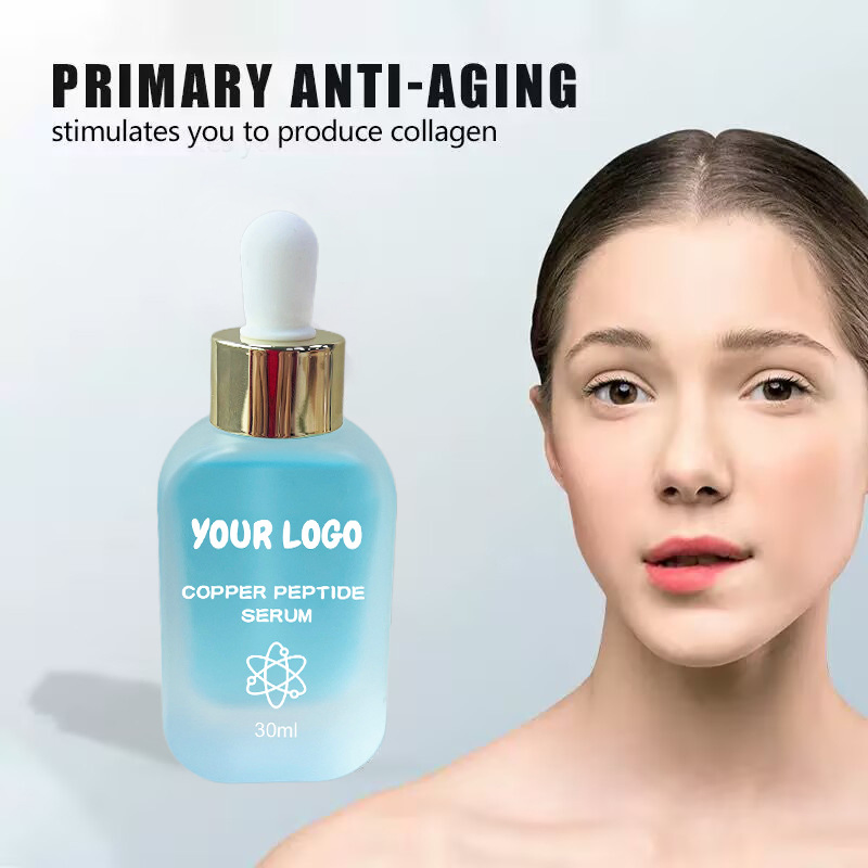 Private Label Copper Peptide Serum for Face Hyaluronic Acid Reduces Fine Lines Wrinkles Plumping Collagen Skin Care Essence
