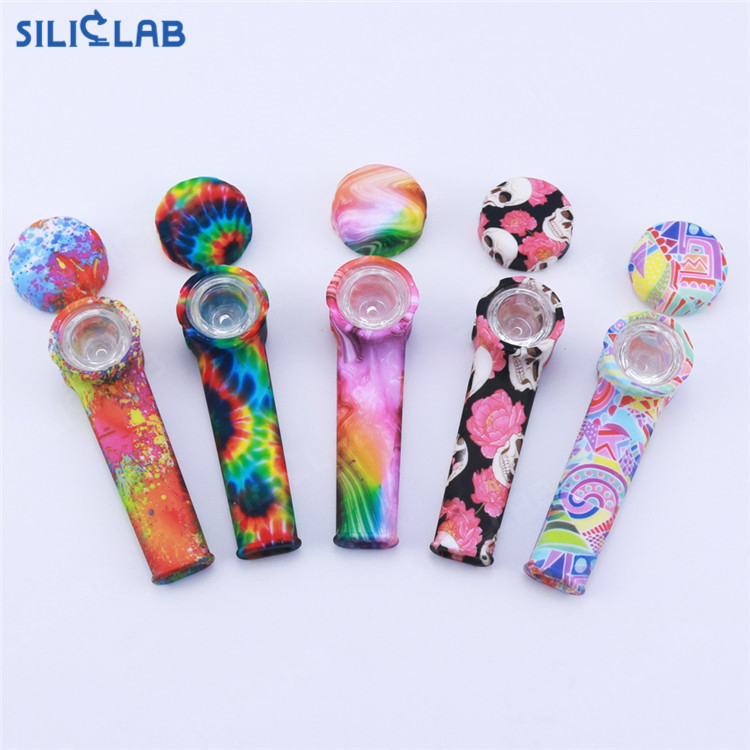 Siliclab Pattern Customization Smoking Tobacco Dry Herb Mini Silicone Pipes Glass Bowl Smoking Pipe