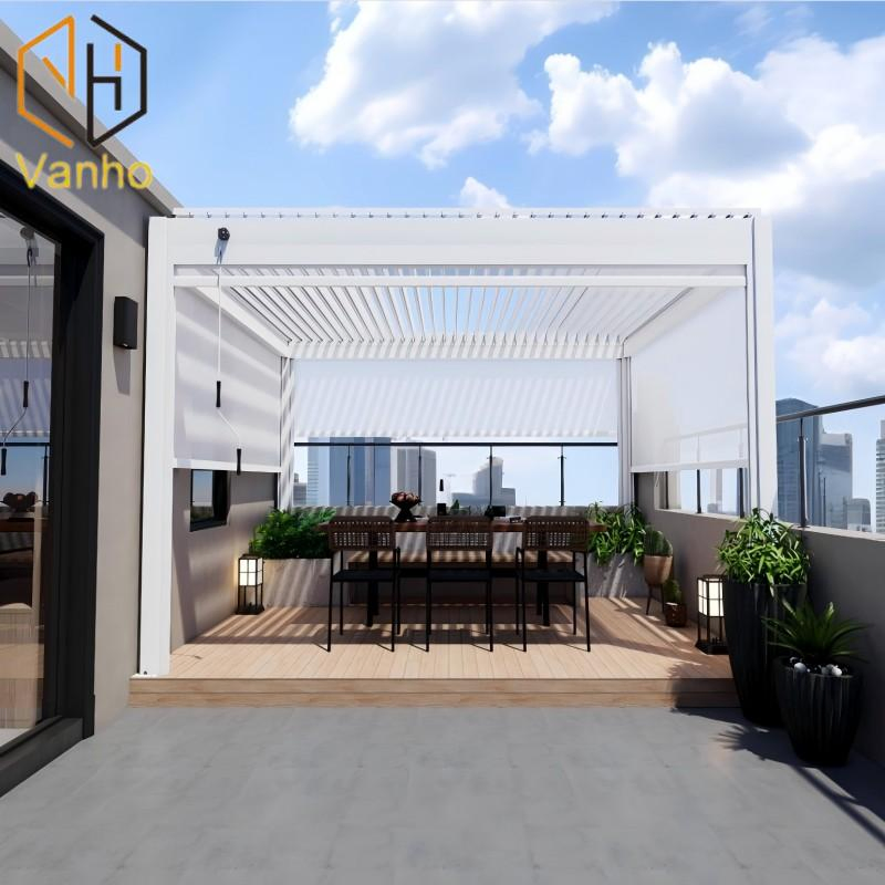 Outdoor Pergola Motorized Awning Louvered Roof Waterproof Sunshading System Aluminum Pergola