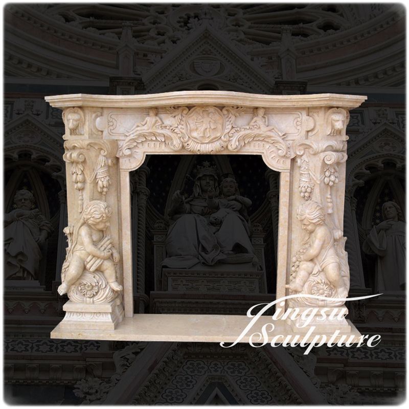Antique Design Marble Fireplace with Angels for Home Decoration