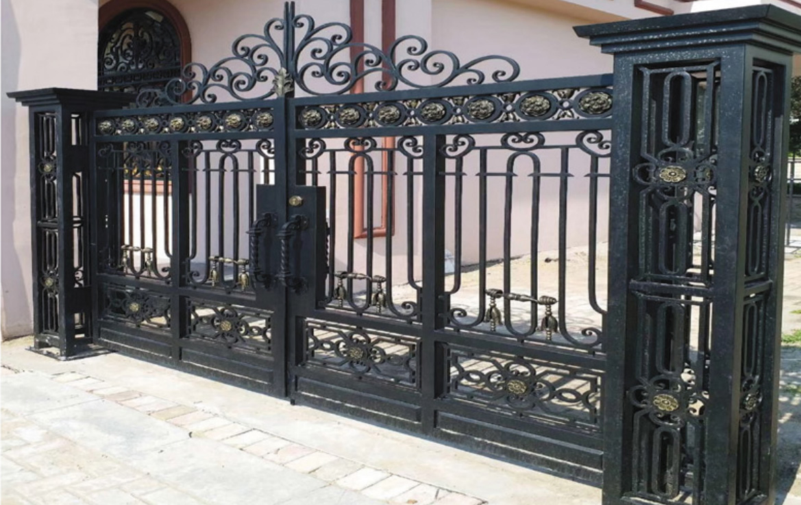 Exterior Security Entrance Wrought Iron Garage Gate Door for Courtyard Garden Security Metal Door