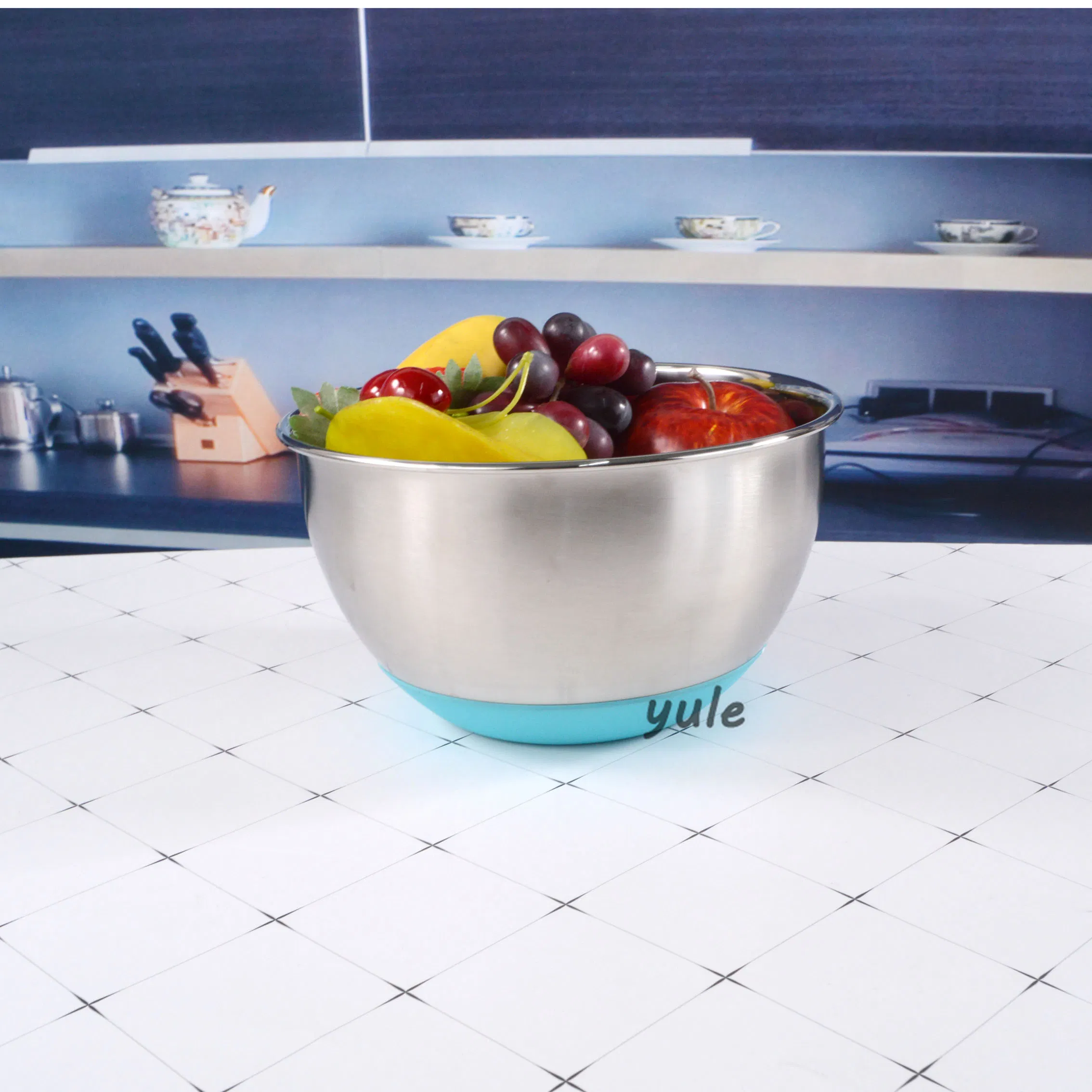 Antislip Silicone Base Stainless Steel Salad Mixing Bowl with Lid