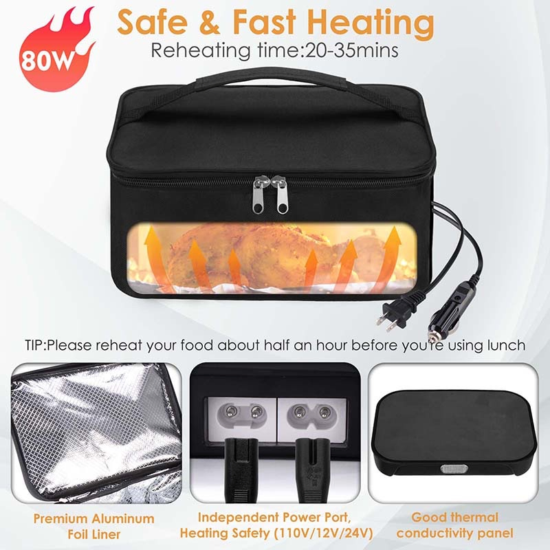 80W Electric Food Warmer Portable Mini Oven Heater for Drivers