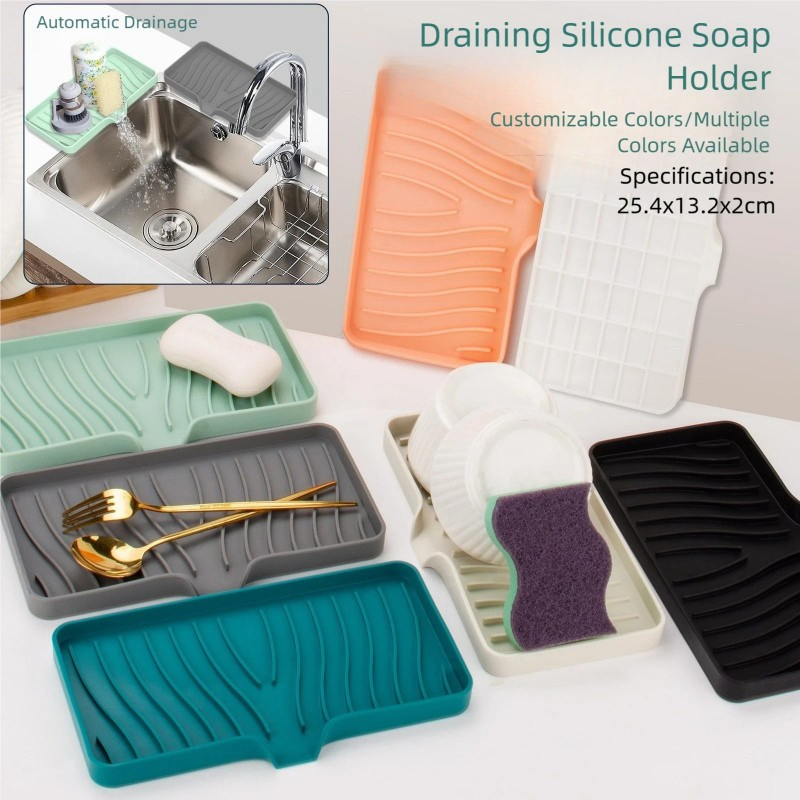 Modern Design Food-Grade Silicone Dish Drying Mat Non-Slip Heat-Resistant Eco-Friendly Durable Rectangle Pattern for Home Use