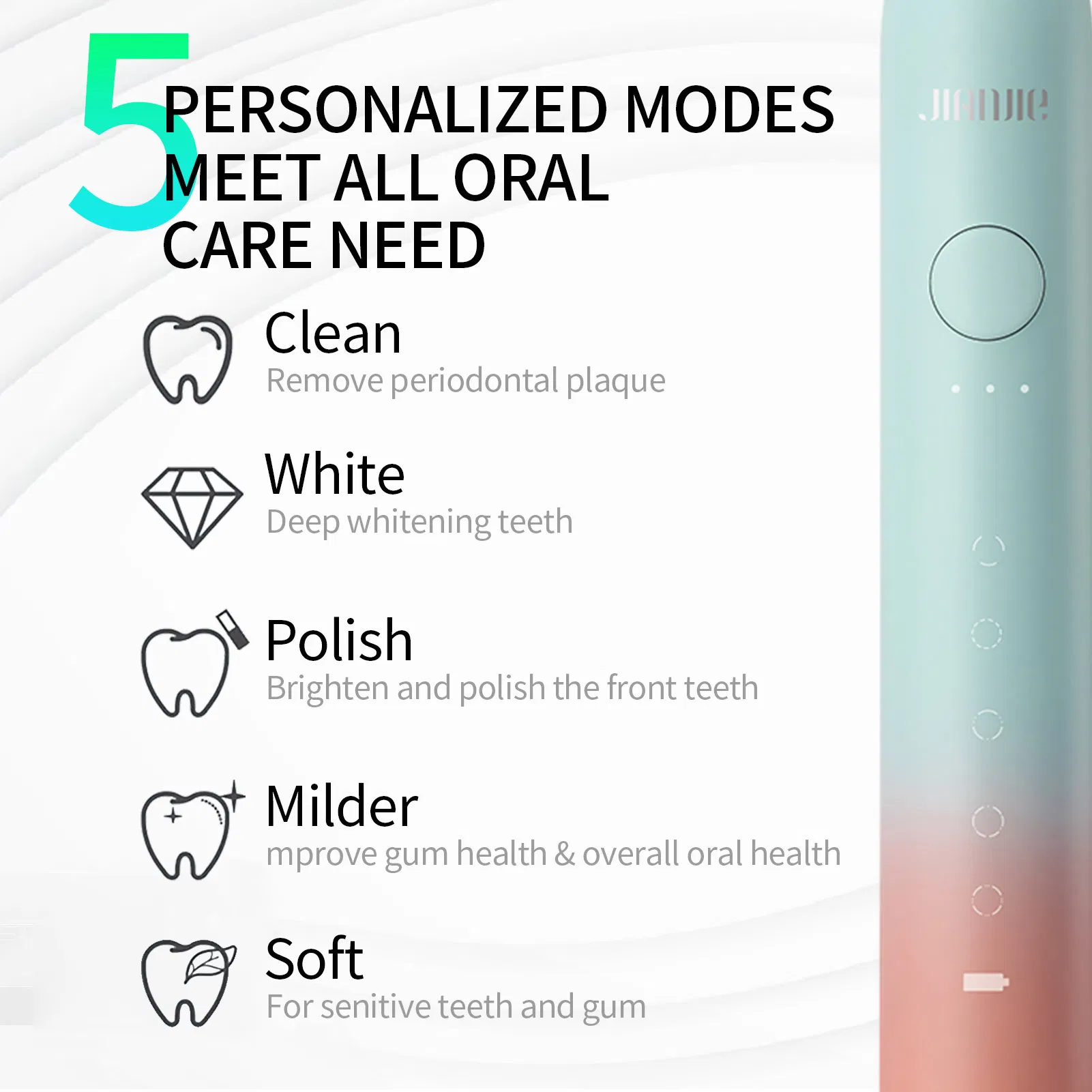 FDA Approved 5 Functions Filaments Brush Head Electric Toothbrush Oral Health Care