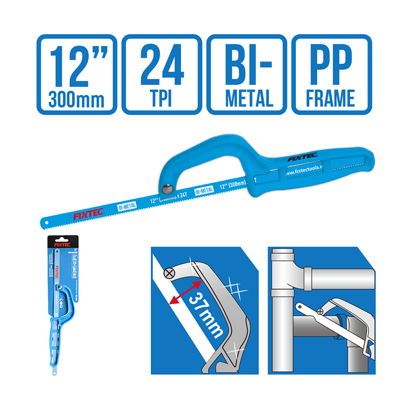 Fixtec Industrial Grade Multifunctional 12'' Bi-Metal Manual Hacksaw Frame for Metal Cutting and Wood