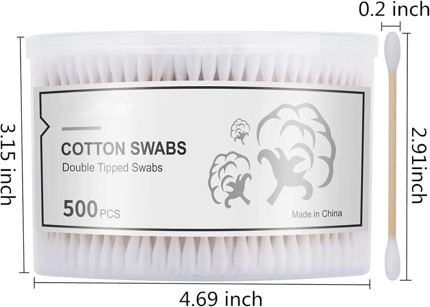 500 Count Biodegradable Eco-Friendly Double Thick Tips Cotton Swabs