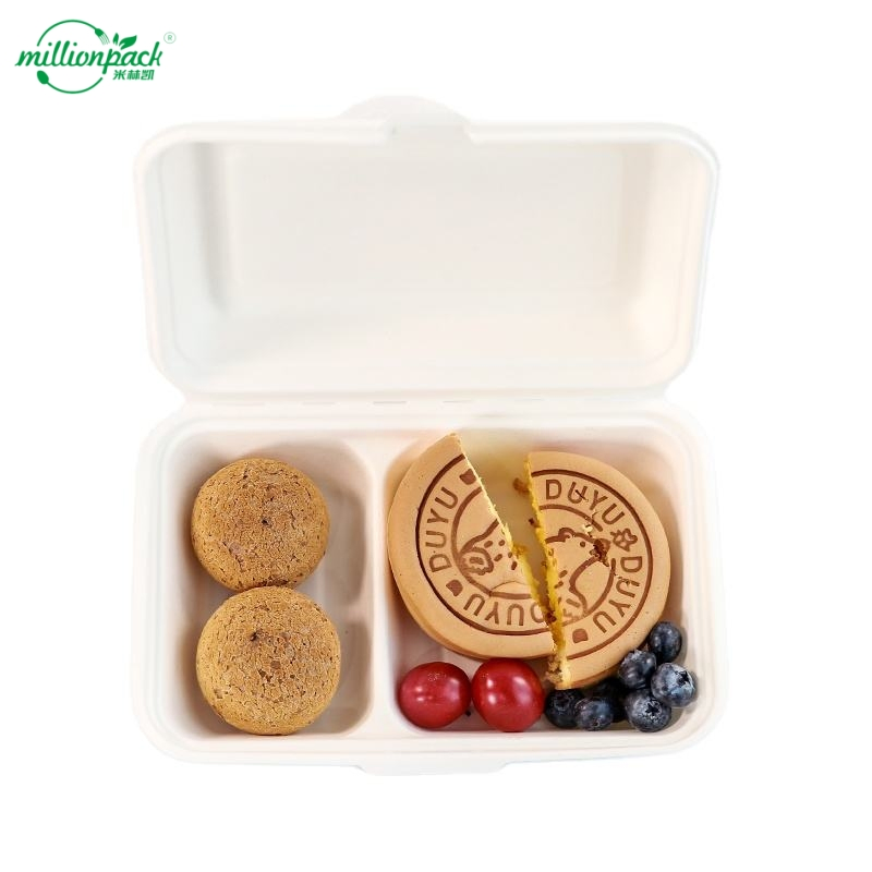 Disposable 7X7 Inch Square Bagasse Box for Catering with Stacking Ribs