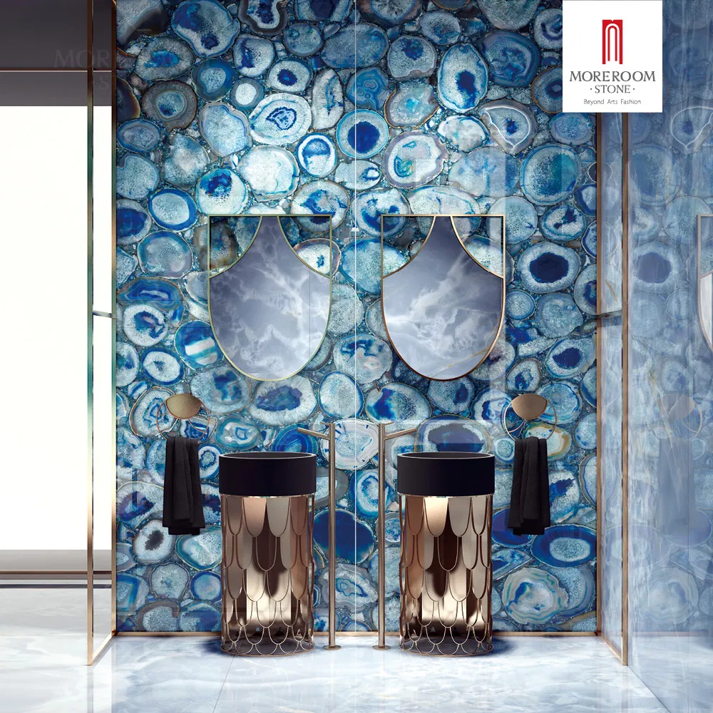 Porcelain Slab Blue Agate Marble Look for Artistic Feature Wall and High End Furniture Design