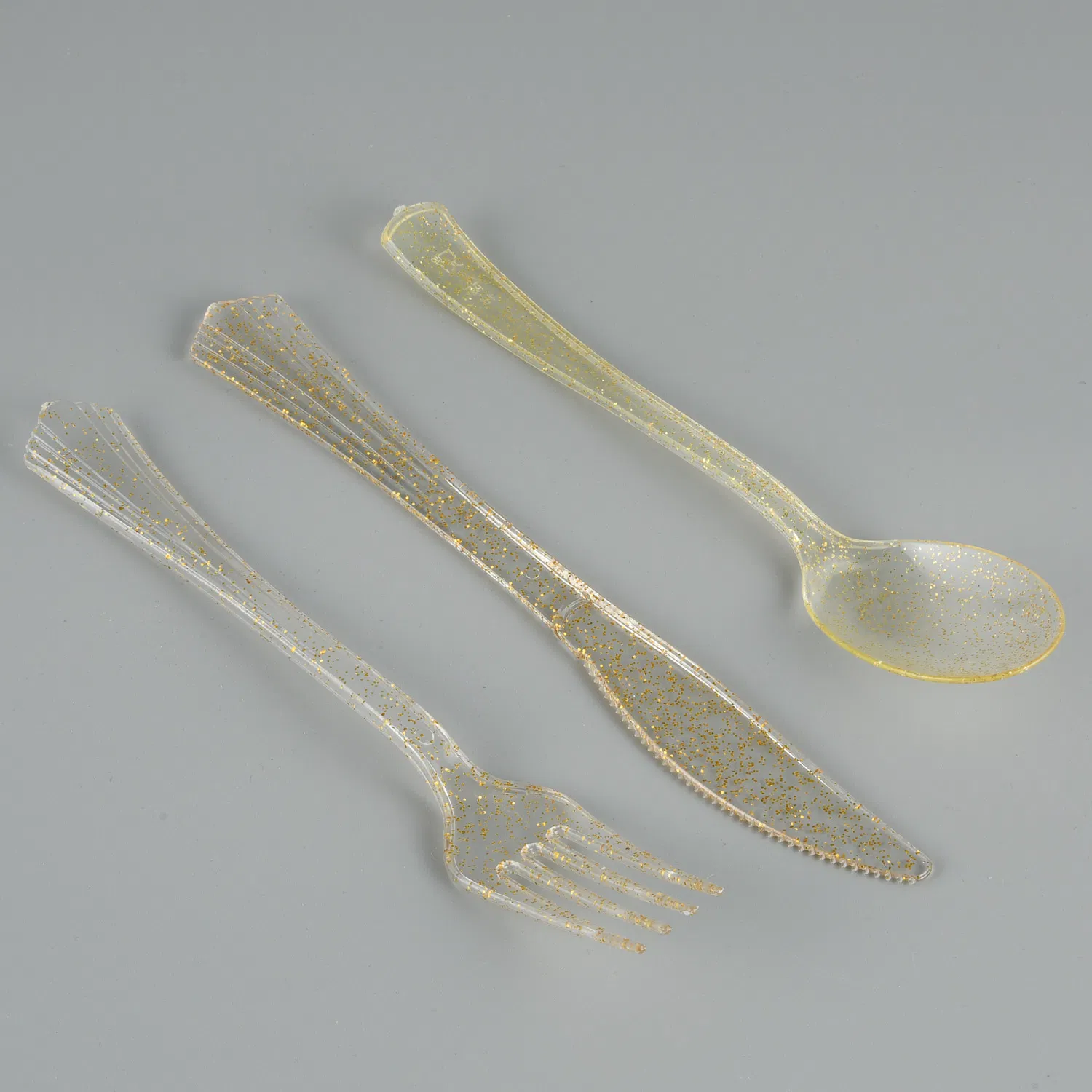 Wholesale Party Decoration Glitter Transparent Plastic Disposable Cutlery Set for Party Dinner